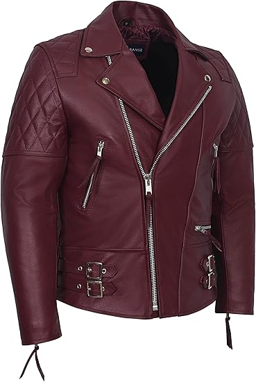 Men's Oxblood Hide Biker Style Real Cowhide Leather Jacket - Image 2