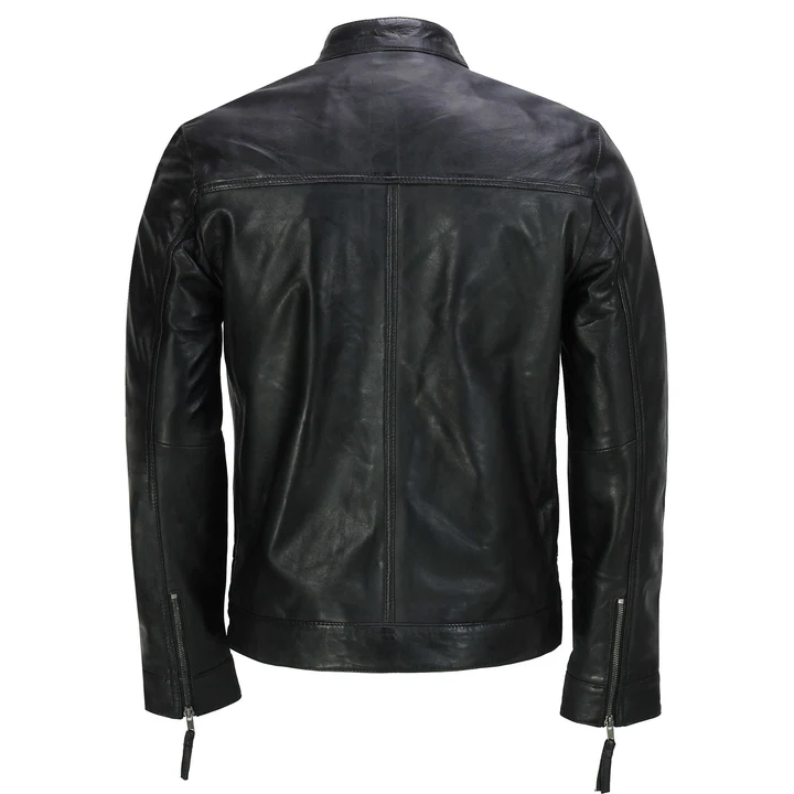 Mens Black Semi Aniline Leather Jacket - Image 3