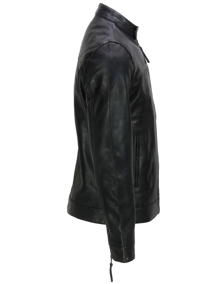 Mens Black Semi Aniline Leather Jacket - Image 2
