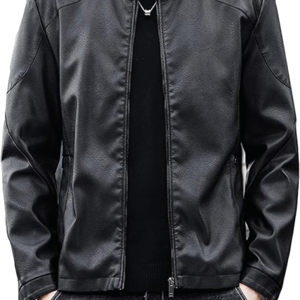 Stand Collar Leather Jacket
