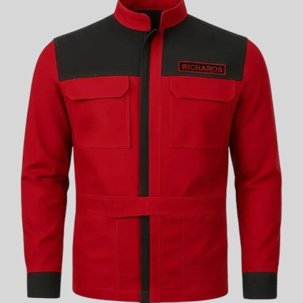 The Running Man 2025 Glen Powells Red Jacket