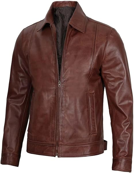 Men's Waxed Brown Genuine Harrington Leather Jacket - Image 4