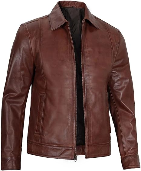 Men's Waxed Brown Genuine Harrington Leather Jacket - Image 2