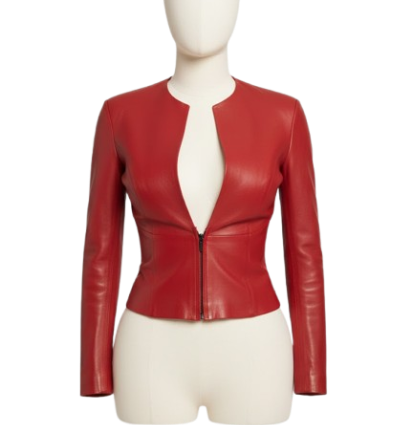 Kylie Jenner Red Leather Cropped Jacket