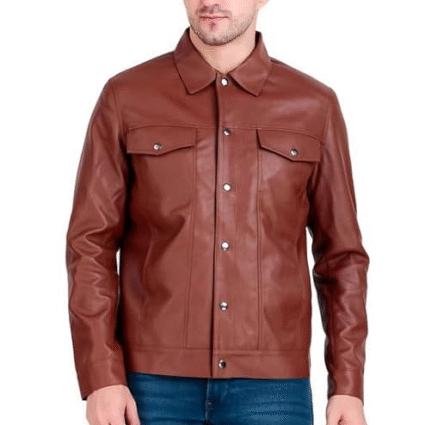Snap Button Closure Leather Jacket