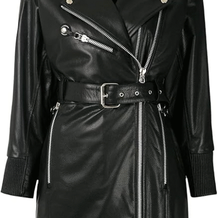 Waist Belt Detail Leather Jacket