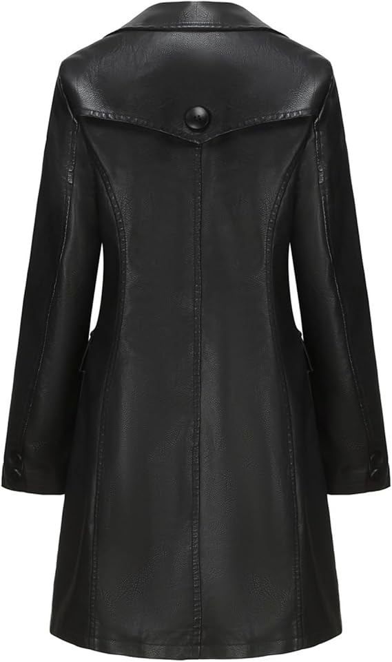 Womens Fashion Long Leather Trench Coat Full Length - Image 3