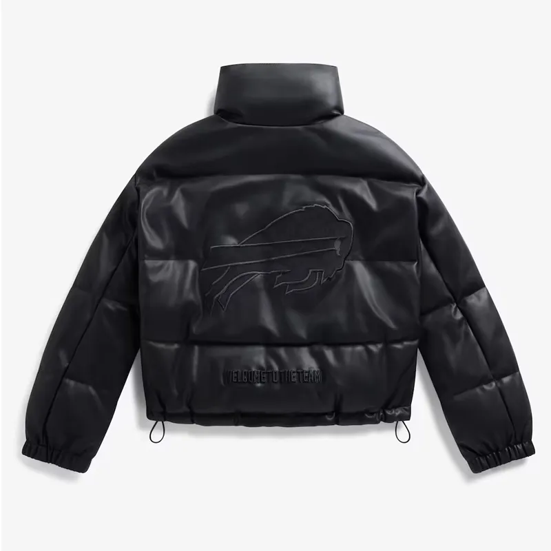 Buffalo Bills Off Season Black Leather Puffer Jacket - Image 2