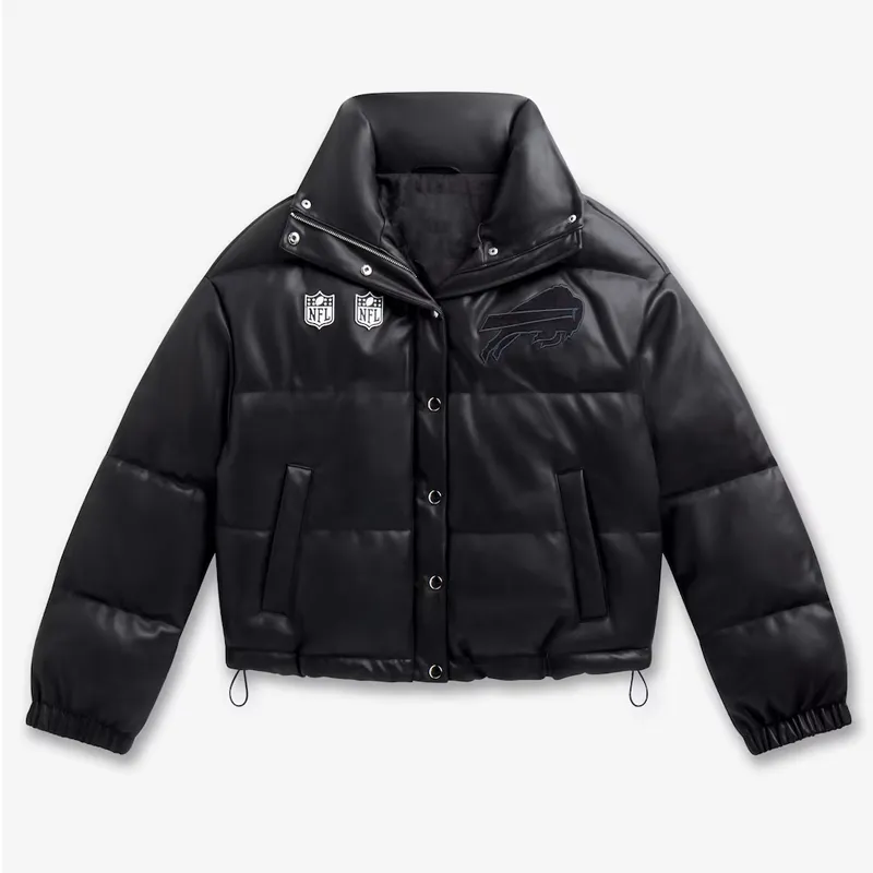 Buffalo Bills Off Season Black Leather Puffer Jacket - Image 3