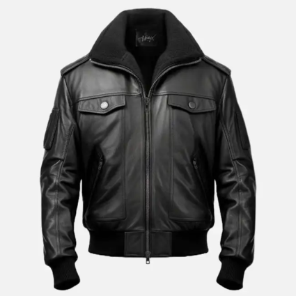 Mens Black Leather F1 Aviator Jacket