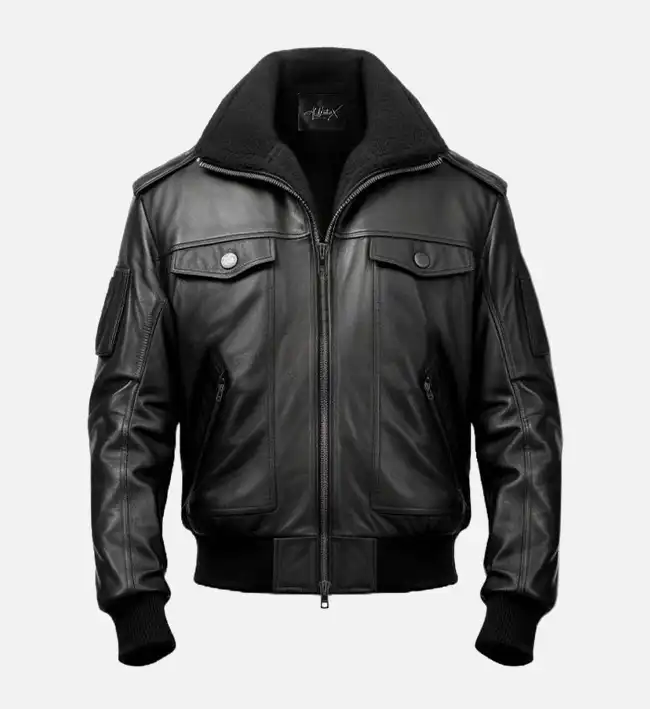 Mens Black Leather F1 Aviator Jacket