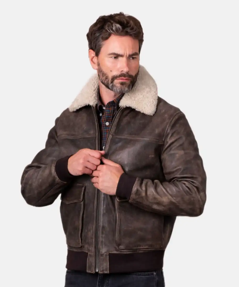Mens Fellfoot Leather Aviator Jacket - Image 2