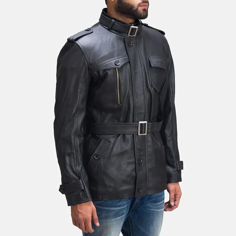 Men’s Hunter Black Leather Jacket - Image 2