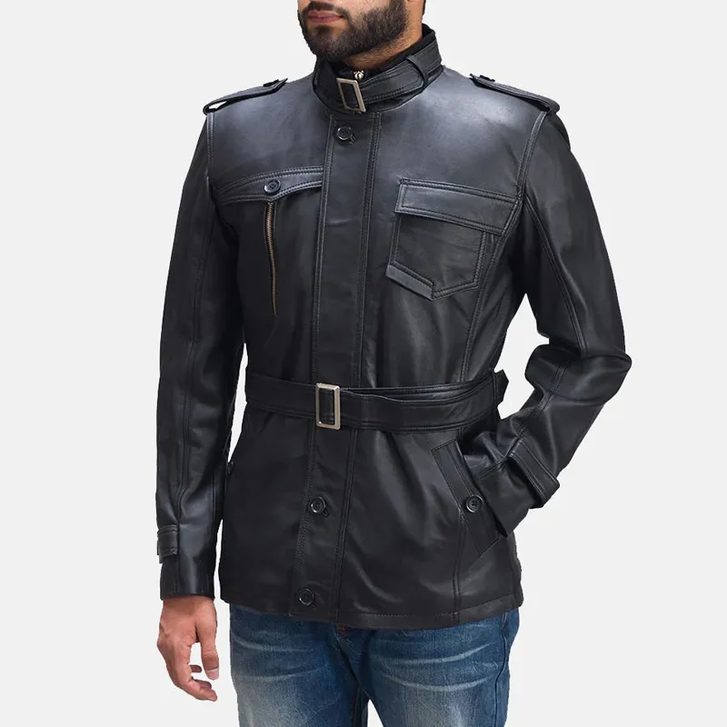 Men’s Hunter Black Leather Jacket - Image 3