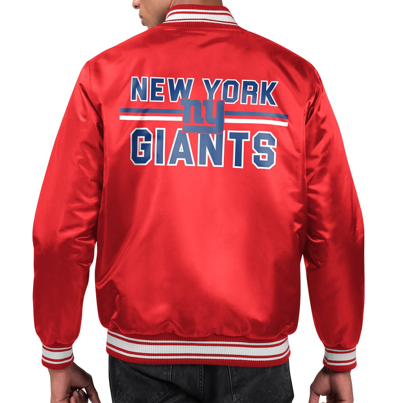 Men's Starter Red New York Giants Printed Team Logo Satin Varsity Jacket - Image 2