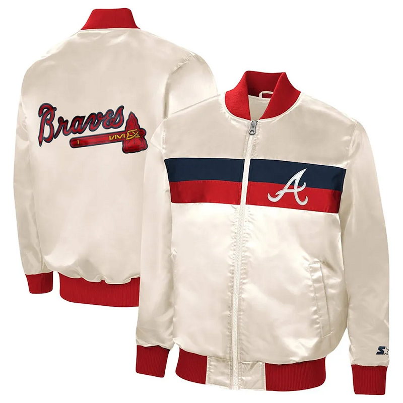 The Ambassador Home Atlanta Braves Cream Satin Jacket - Image 3
