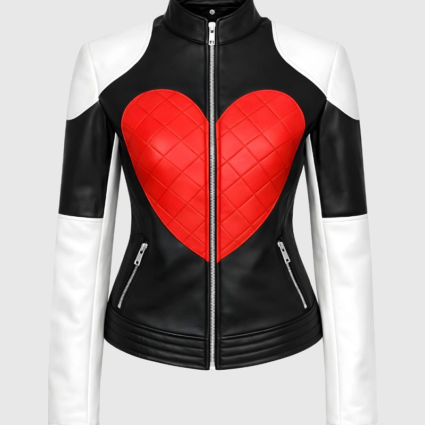 Valentine Day Red Heart Design Quilted Leather Jacket