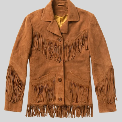 Women Suede Fringed Brown Jacket