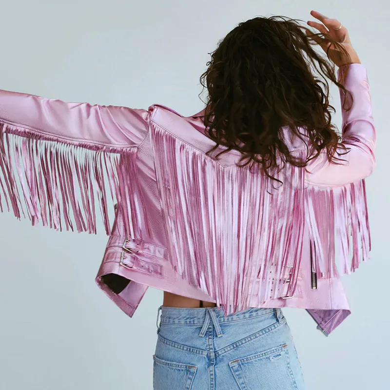 Women’s White Rainbow Fringe Leather Jacket - Image 20