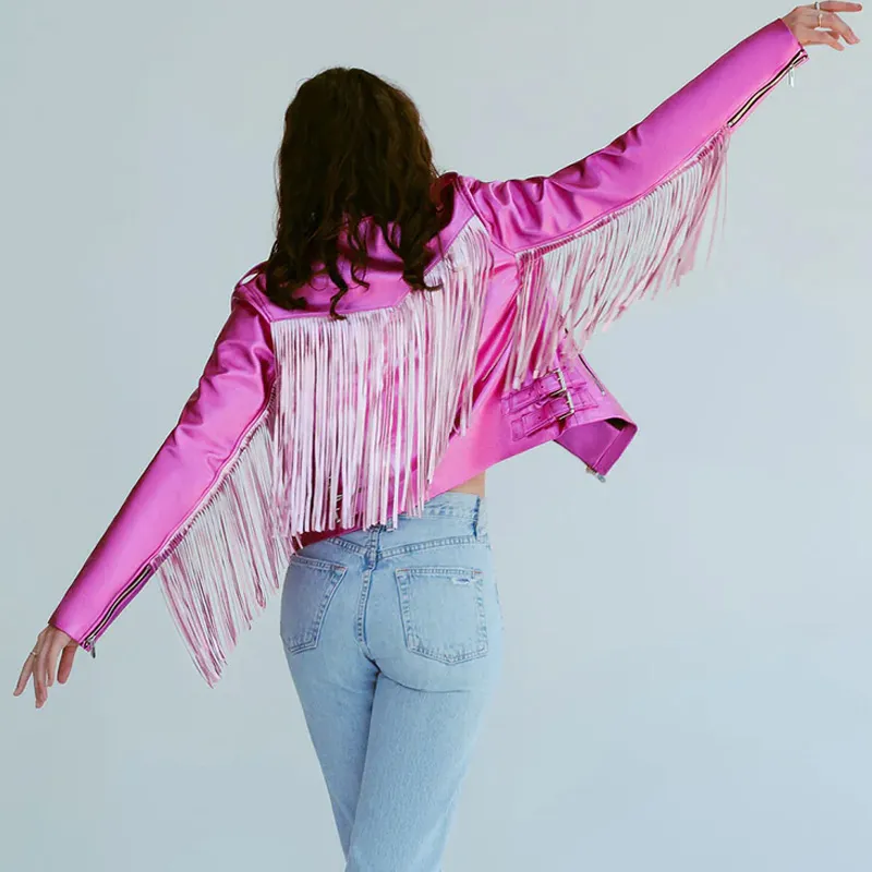 Women’s White Rainbow Fringe Leather Jacket - Image 5