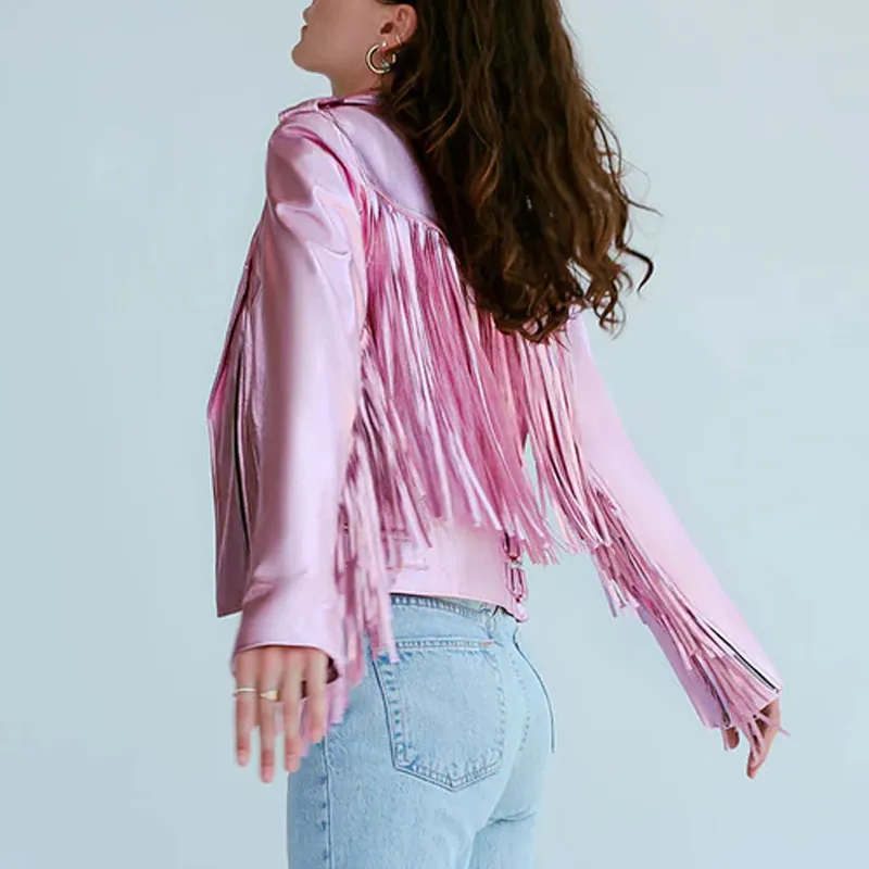 Women’s White Rainbow Fringe Leather Jacket - Image 19