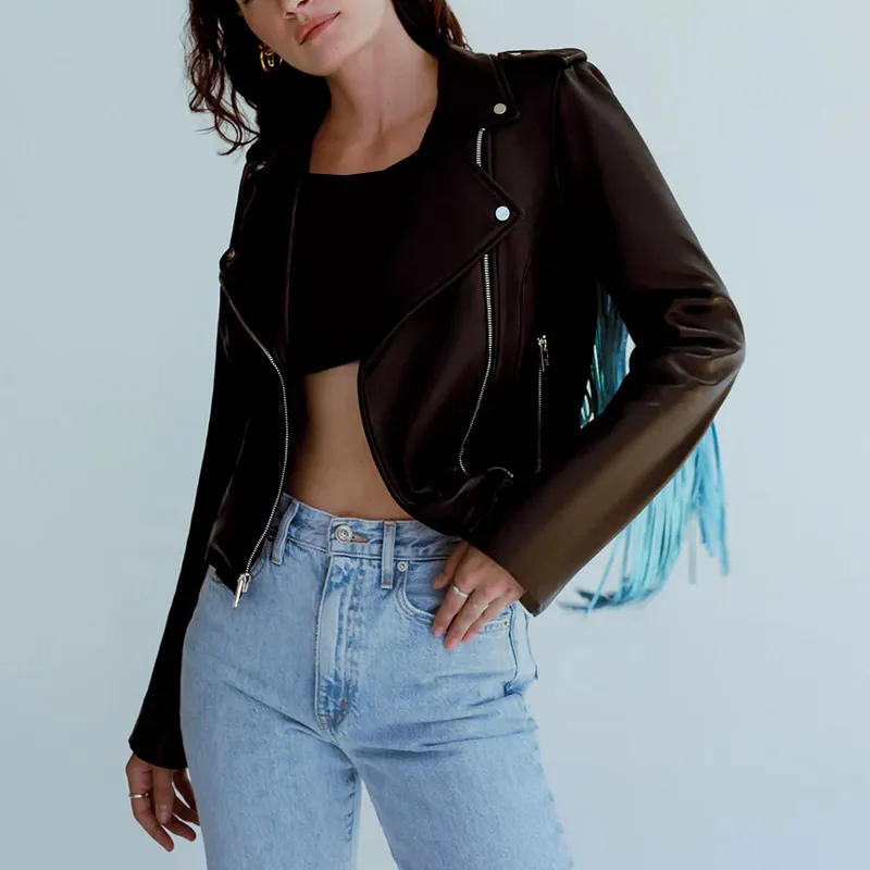 Women’s White Rainbow Fringe Leather Jacket - Image 8