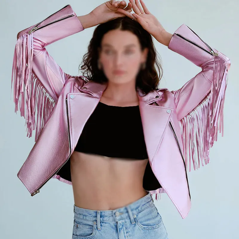 Women’s White Rainbow Fringe Leather Jacket - Image 17