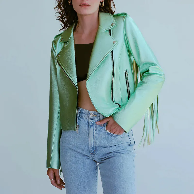 Women’s White Rainbow Fringe Leather Jacket - Image 14