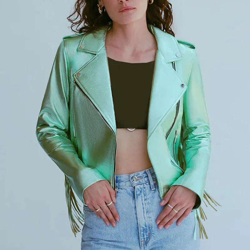 Women’s White Rainbow Fringe Leather Jacket - Image 12