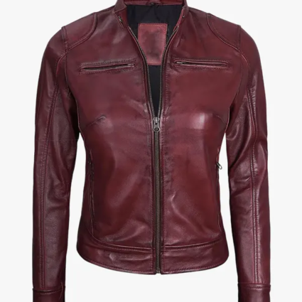 Womens Real Leathers Burgundy Moto Jacket