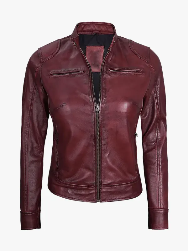 Womens Real Leathers Burgundy Moto Jacket