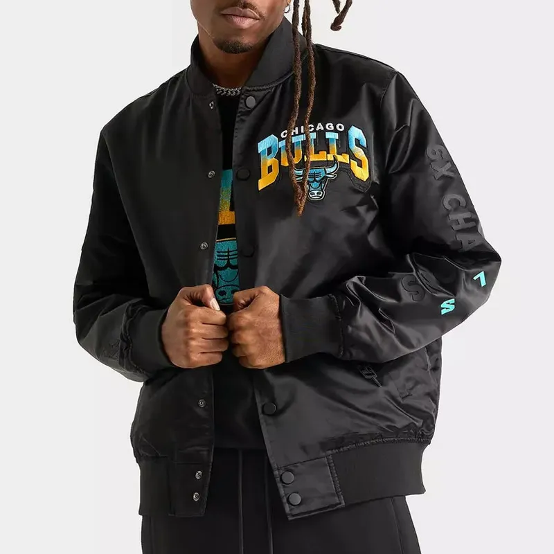 Chicago Bulls Gamma 6-Time Champs Black Satin Jacket - Image 3