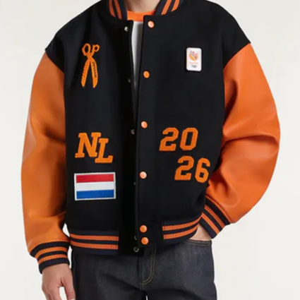 Denham Team NL Orange and Black Varsity Jacket