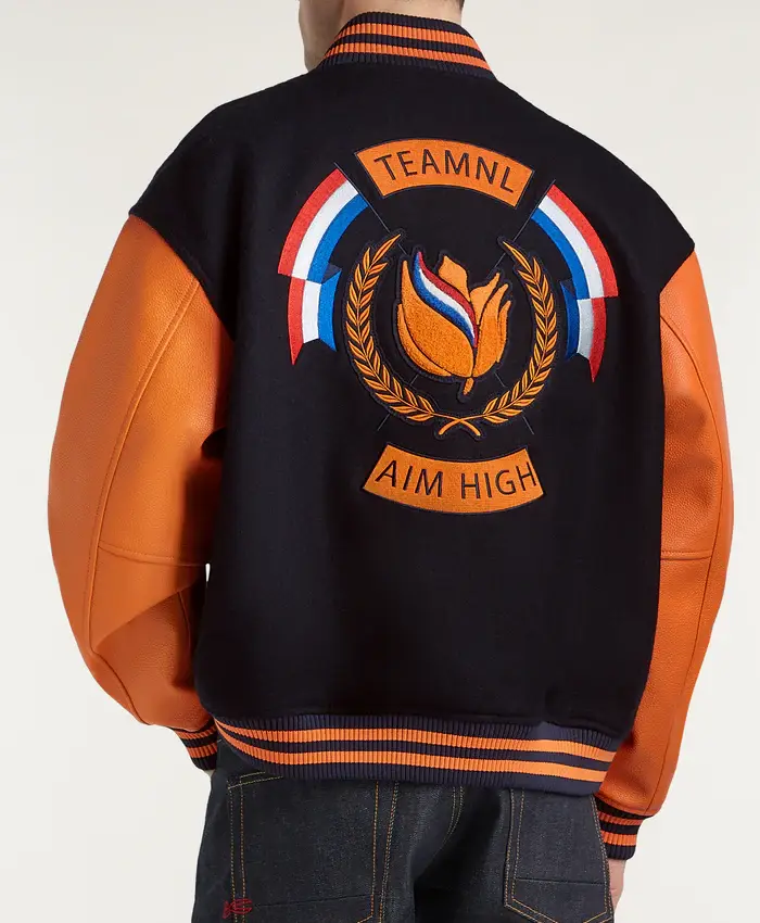 Denham Team NL Orange and Black Varsity Jacket - Image 2