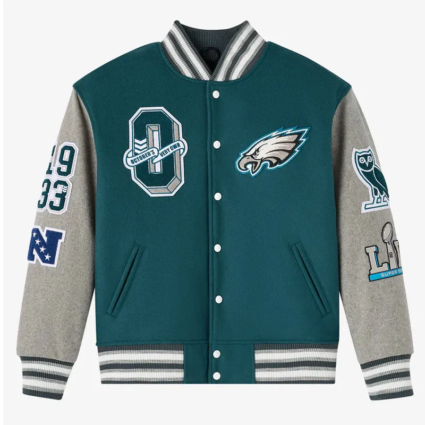Philadelphia Eagles OVO Green And Gray Varsity Jacket