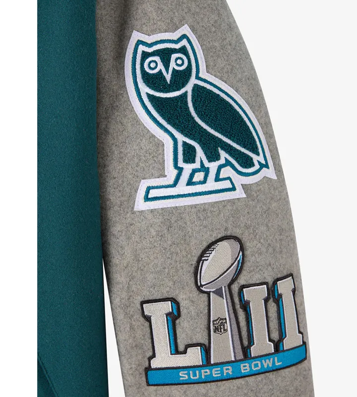 Green/Gray Philadelphia Eagles OVO Varsity Jacket - Image 2