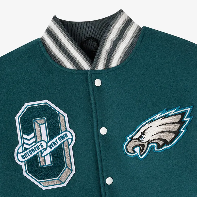 Green/Gray Philadelphia Eagles OVO Varsity Jacket - Image 4