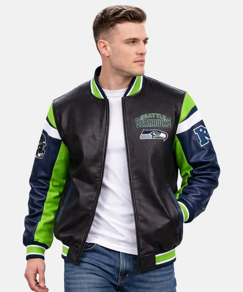 Seattle Seahawks Varsity Leather Jacket - Image 2