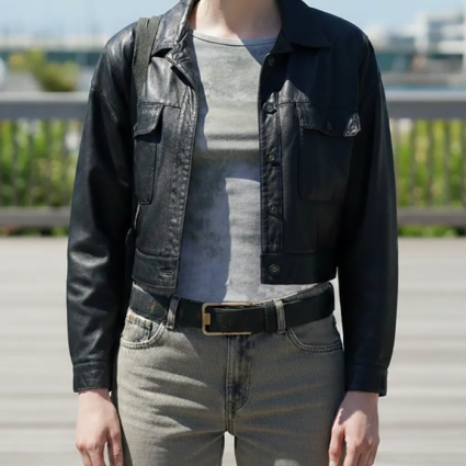 Steal S01 Sophie Turner Black Leather Jacket
