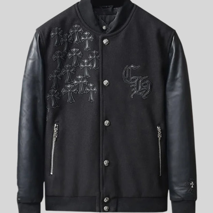 Chrome Cross Black Letterman Jacket