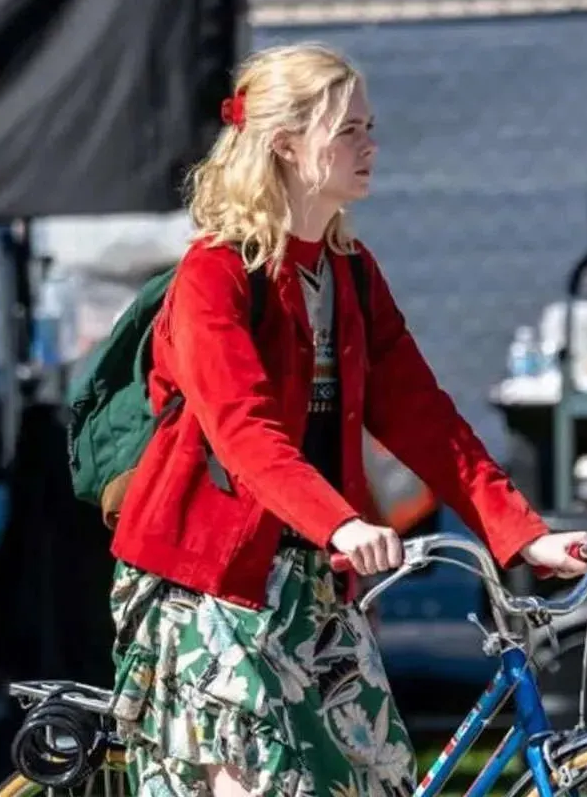 Elle Fanning Margo’s Got Money Troubles Red Fringe Jacket - Image 4