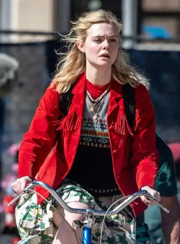 Elle Fanning Margo’s Got Money Troubles Red Fringe Jacket - Image 2