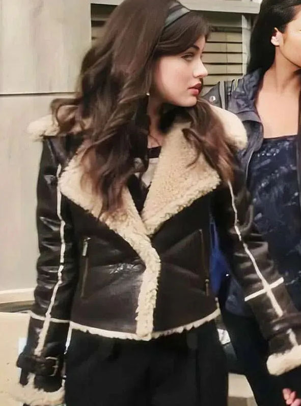 Pretty Little Liars Lucy Hale Shearling Black Leather Jacket - Image 2
