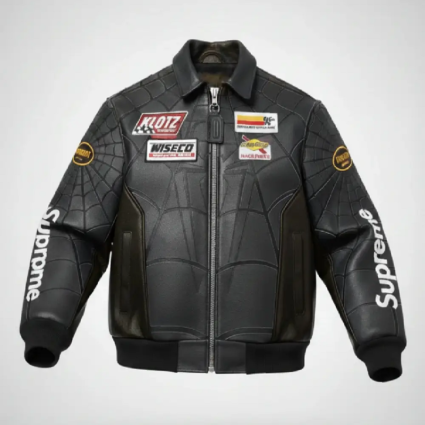 Supreme x Vanson Spider-Man Black Leather Jacket