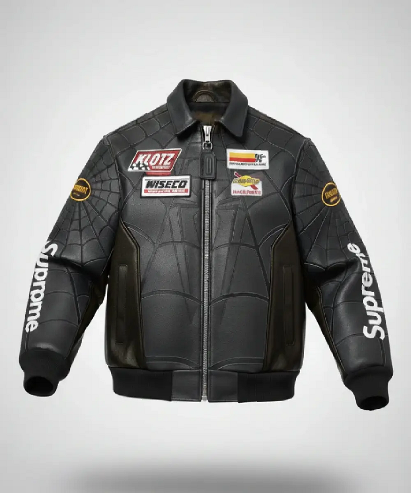 Supreme x Vanson Spider-Man Black Leather Jacket