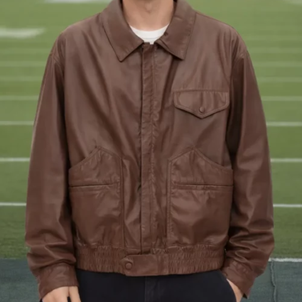 Charlie Puth Brown Leather Bomber Jacket