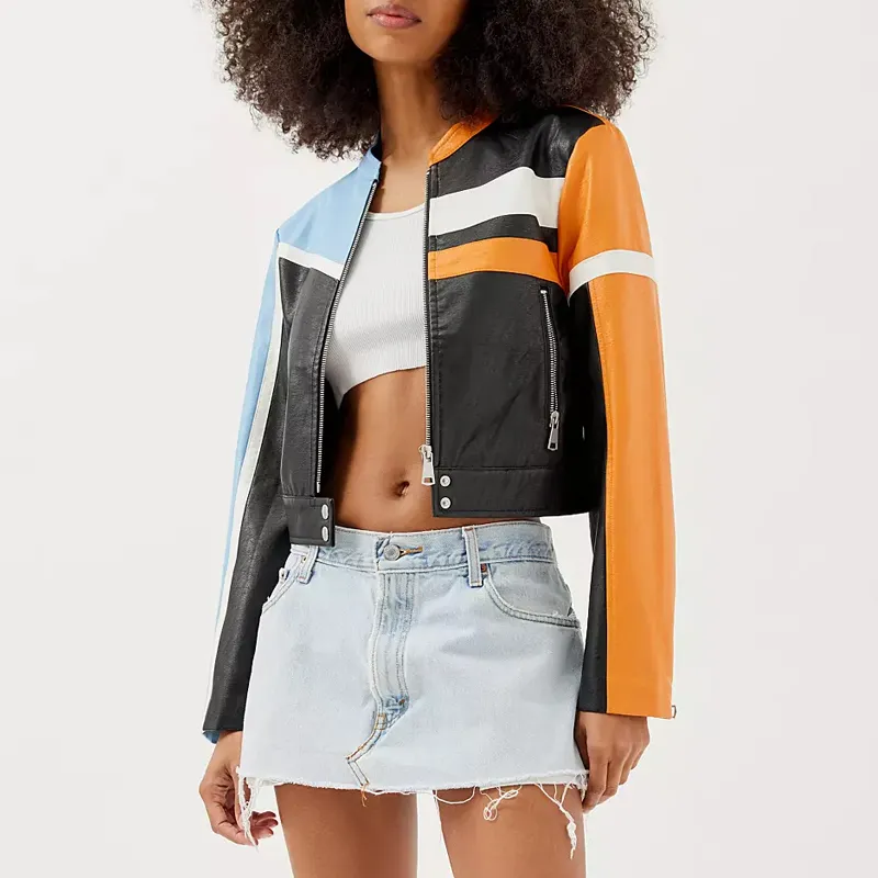 Electric Bloom Carmen B. Sanchez Colorblock Leather Jacket - Image 2