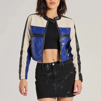 Electric Bloom Jade Castillo Striped Leather Jacket