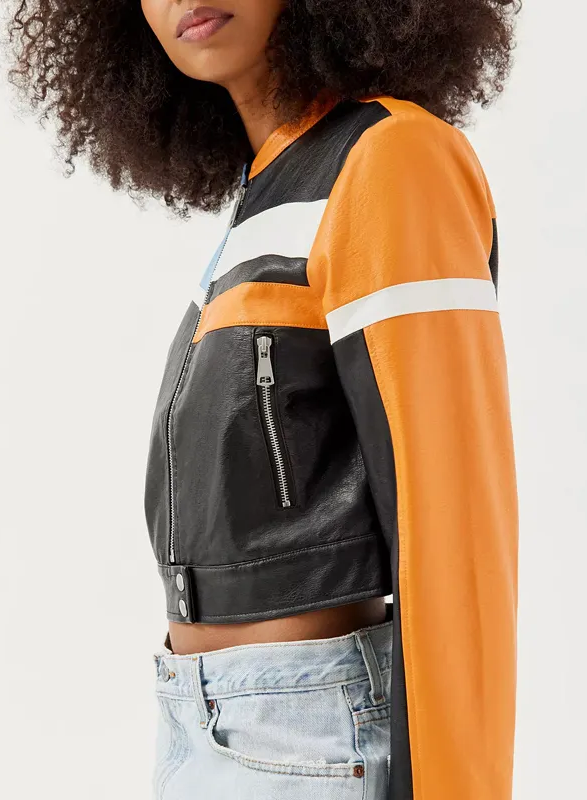 Electric Bloom Carmen B. Sanchez Colorblock Leather Jacket - Image 3