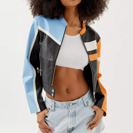 Electric Blooms Jade Castillo Cropped Leather Jacket